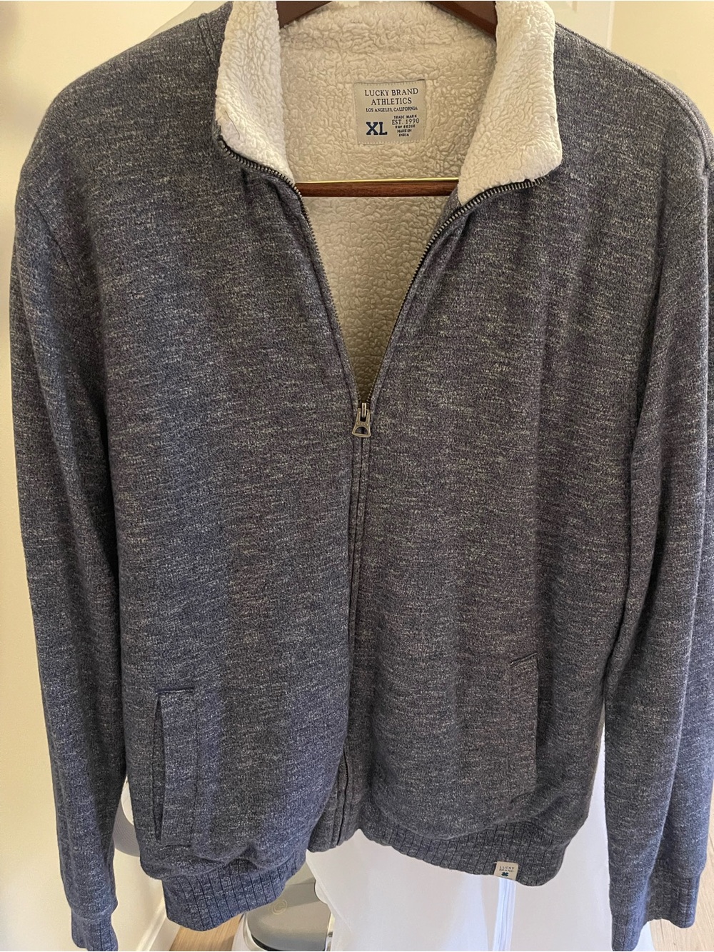 Lucky Brand Men's Zip-Up Sherpa Lined Sweater Jacket — Heather Blue